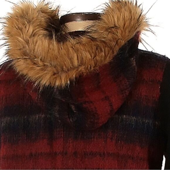 Elevenses Wool blend Hooded Coat with Detachable Faux Fur Tartan Sz XSMALL - Picture 11 of 16
